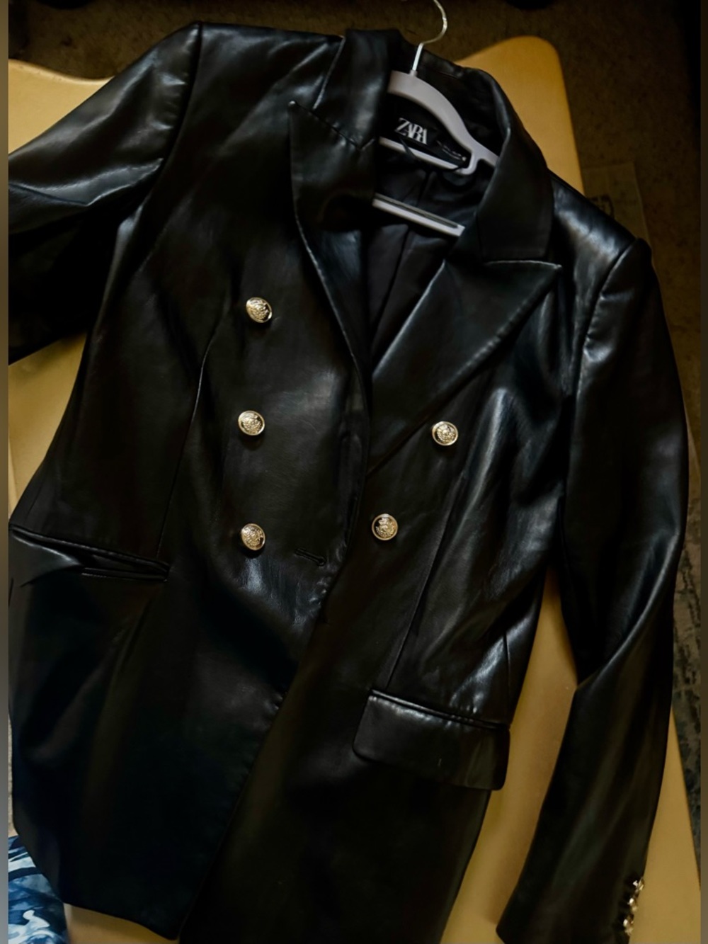 Zara Black Faux Leather  Blazer